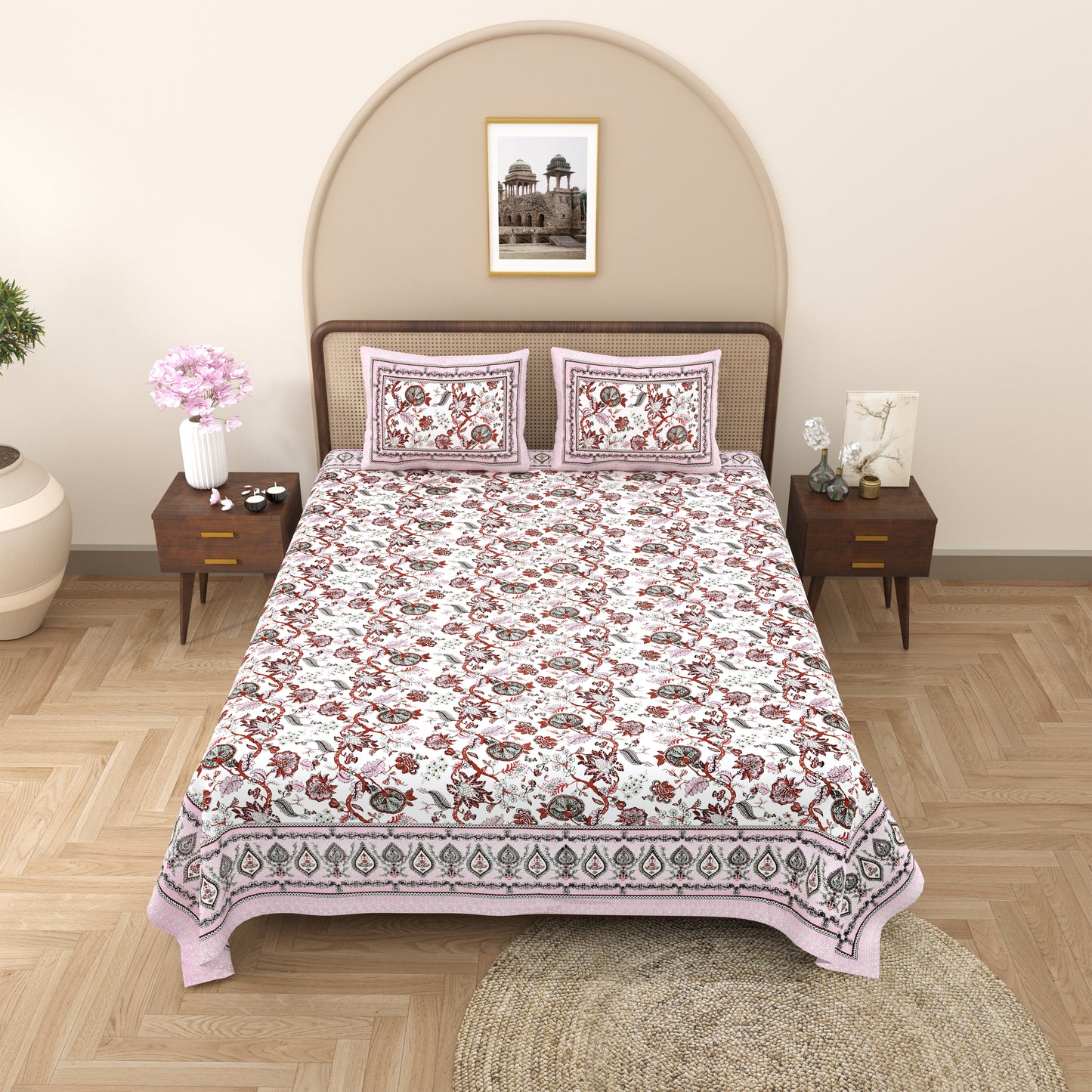 100% Cotton King Size Bedsheet with 2 Pillow Cover Set