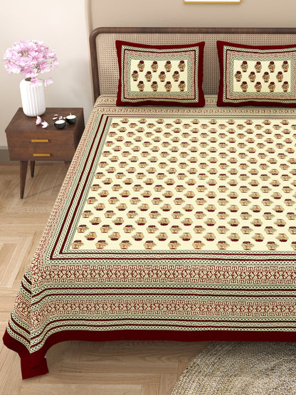 Buti Print 100% Cotton King Size Bedsheet with 2 Pillow Cover Set
