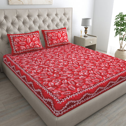 Royal Leaf Bedsheet 100% Cotton Queen Size Bedsheet With 2 Pillow Cover Set