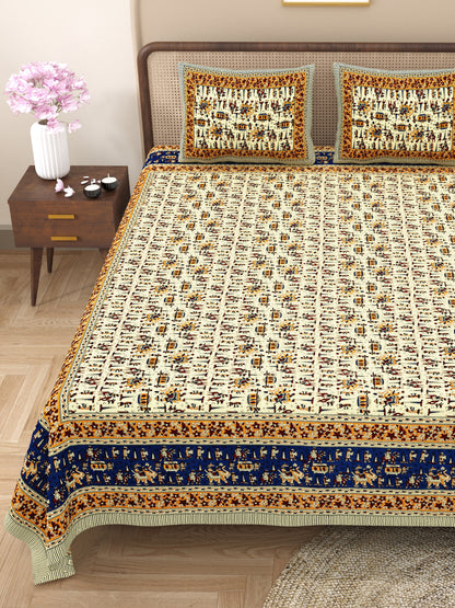 New Adimanav Print 100% Cotton King Size Bedsheet with 2 Pillow Cover Set