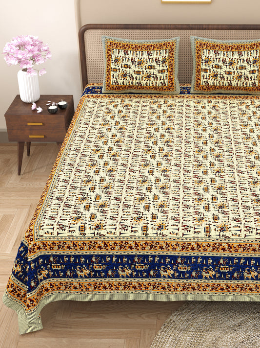 New Adimanav Print 100% Cotton King Size Bedsheet with 2 Pillow Cover Set