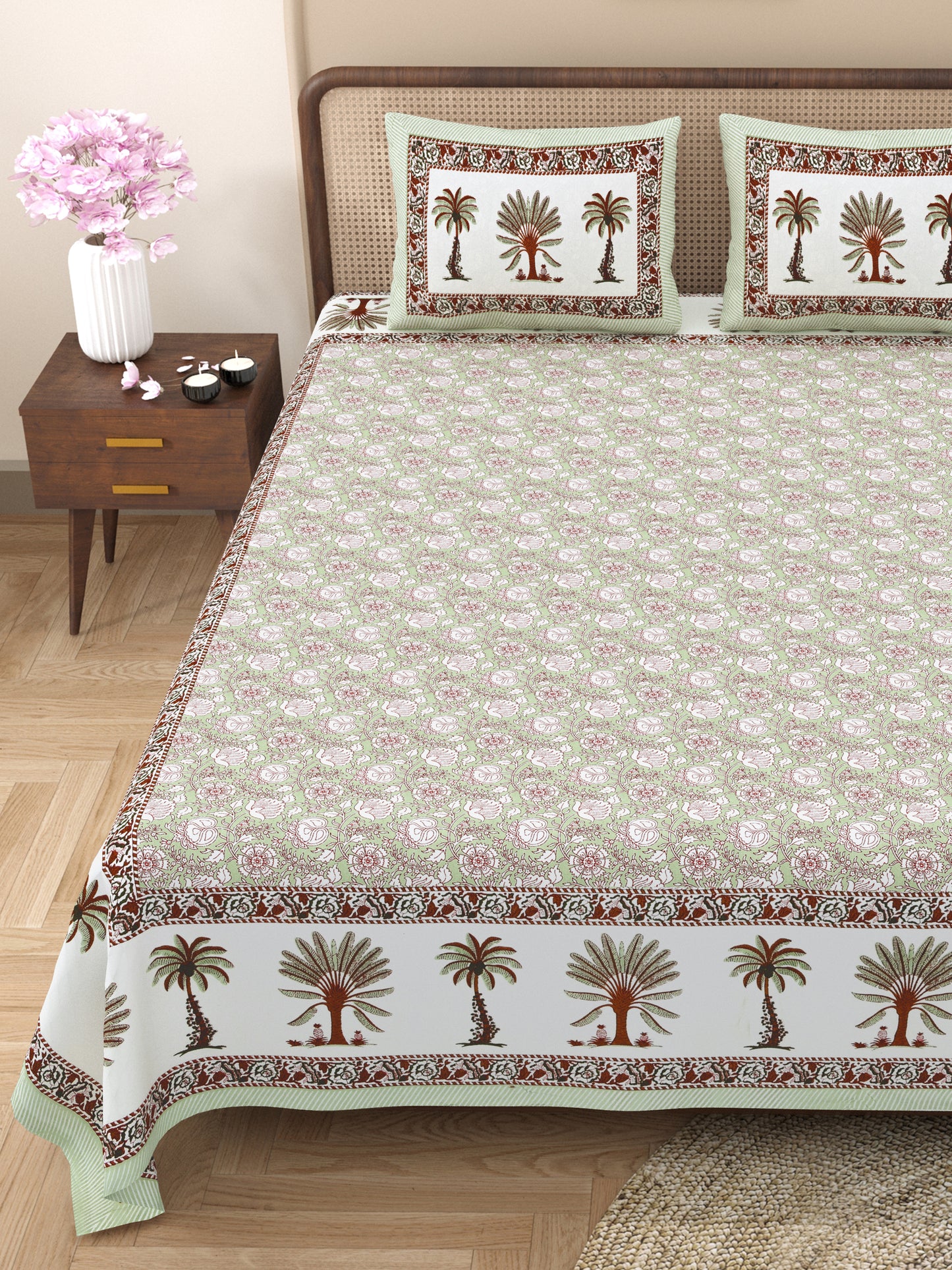 100% Cotton King Size Bedsheet with 2 Pillow Cover Set