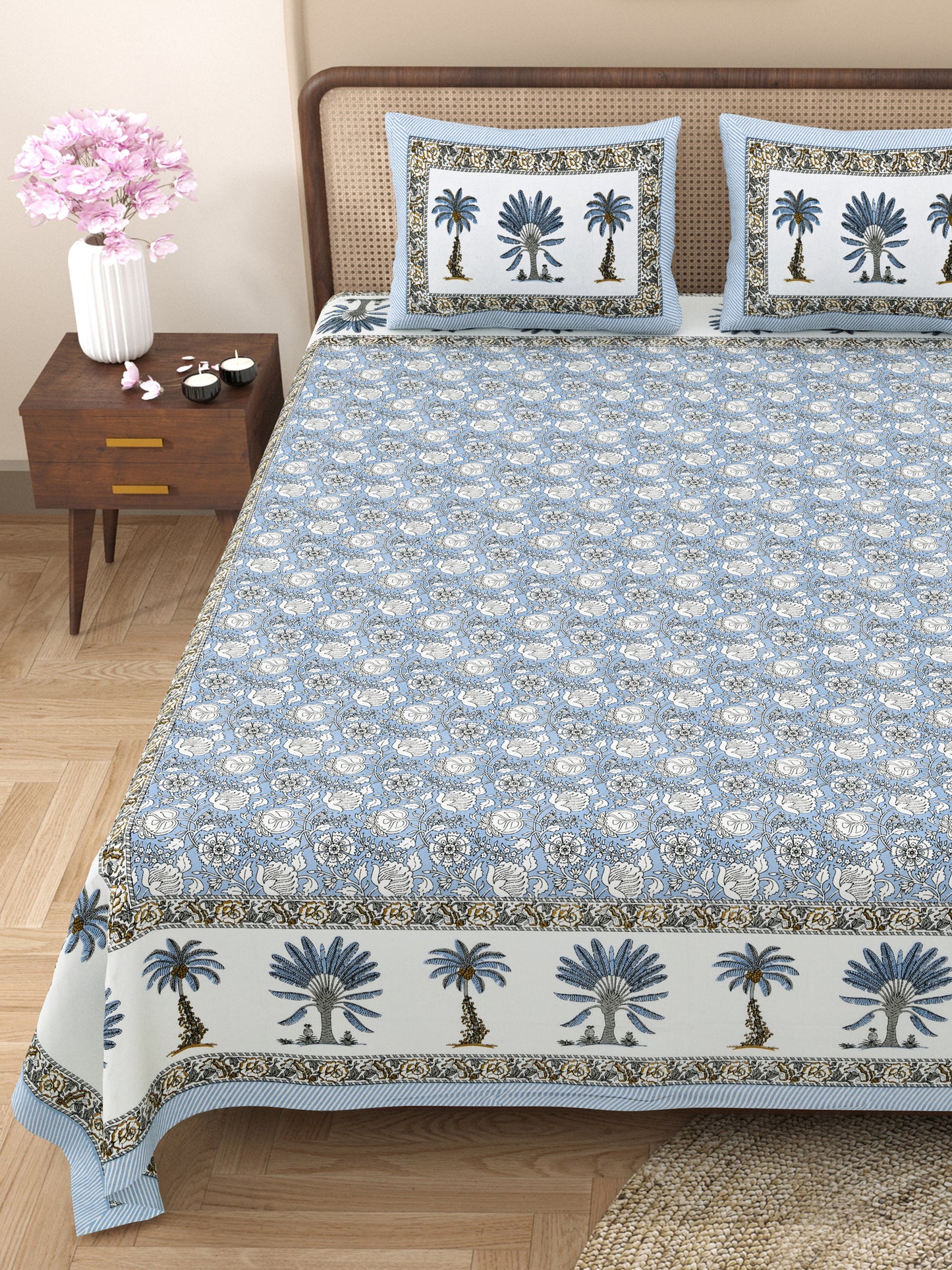 100% Cotton King Size Bedsheet with 2 Pillow Cover Set