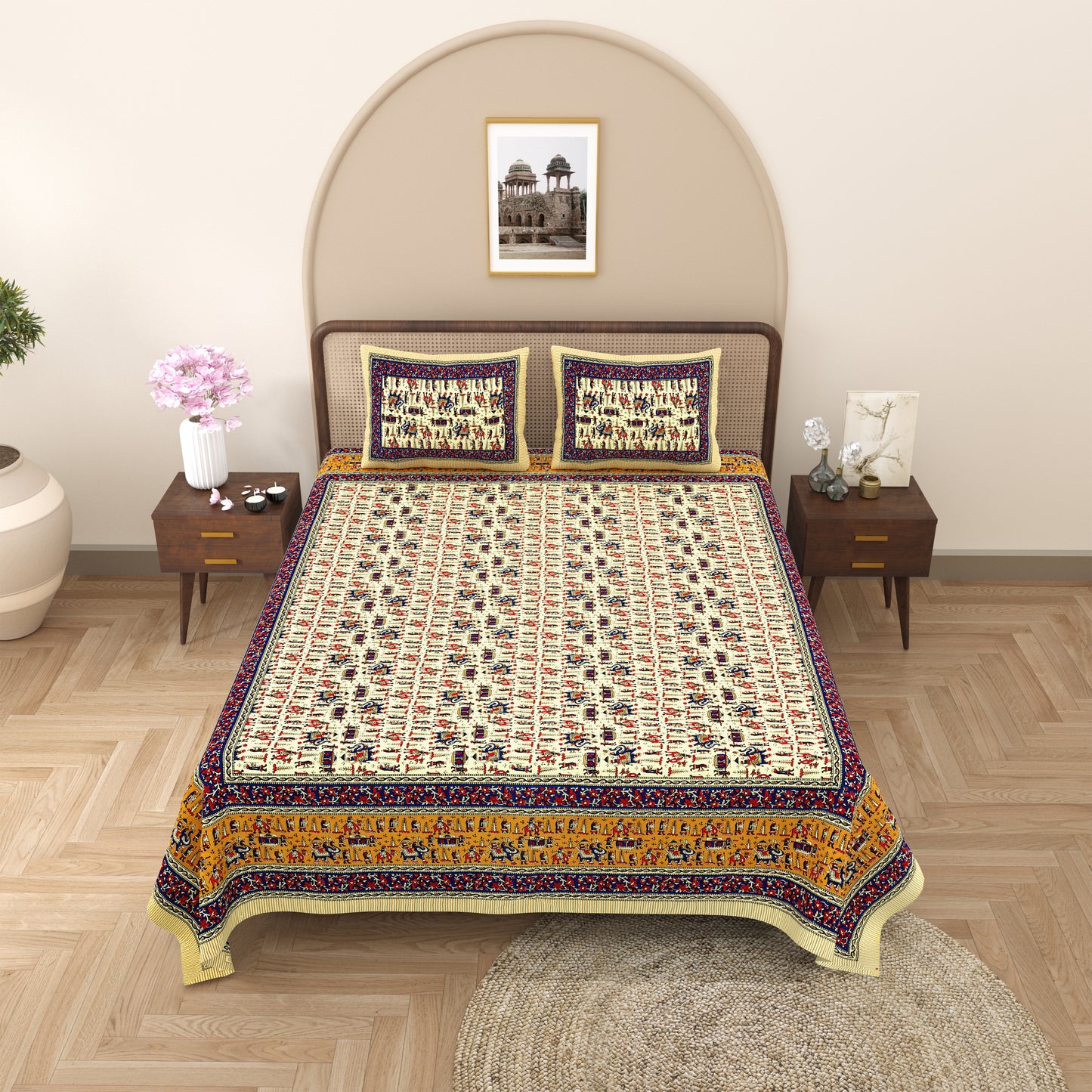 New Adimanav Print 100% Cotton King Size Bedsheet with 2 Pillow Cover Set