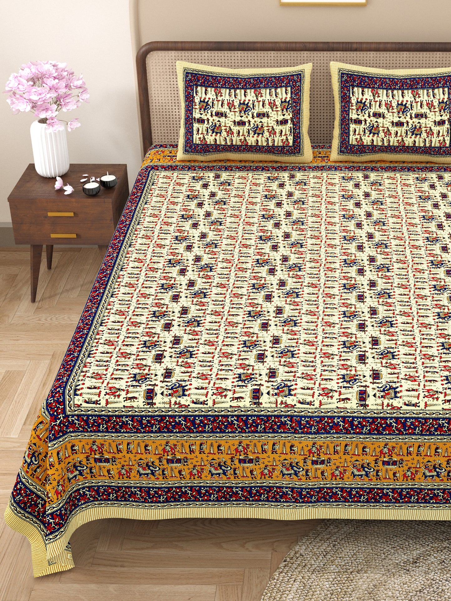 New Adimanav Print 100% Cotton King Size Bedsheet with 2 Pillow Cover Set