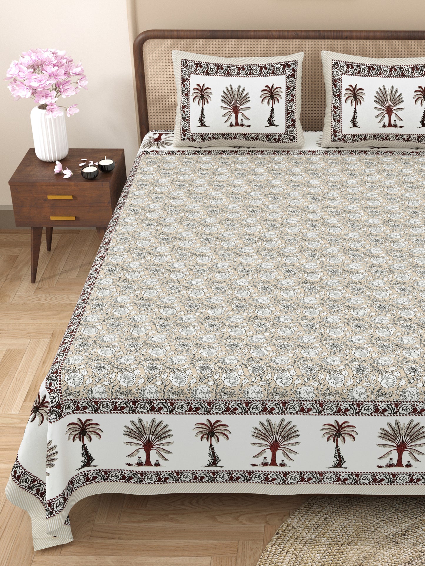 100% Cotton King Size Bedsheet with 2 Pillow Cover Set