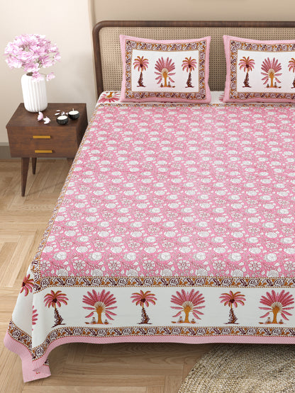 100% Cotton King Size Bedsheet with 2 Pillow Cover Set