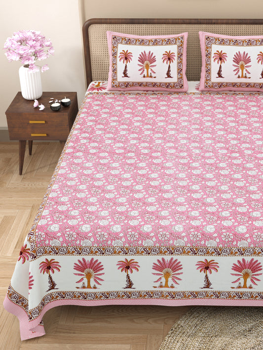 100% Cotton King Size Bedsheet with 2 Pillow Cover Set
