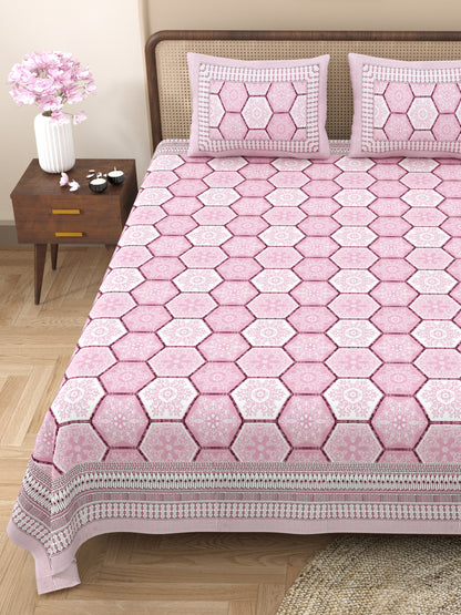 Neel Gagan 100% Cotton King Size Bedsheet with 2 Pillow Cover Set