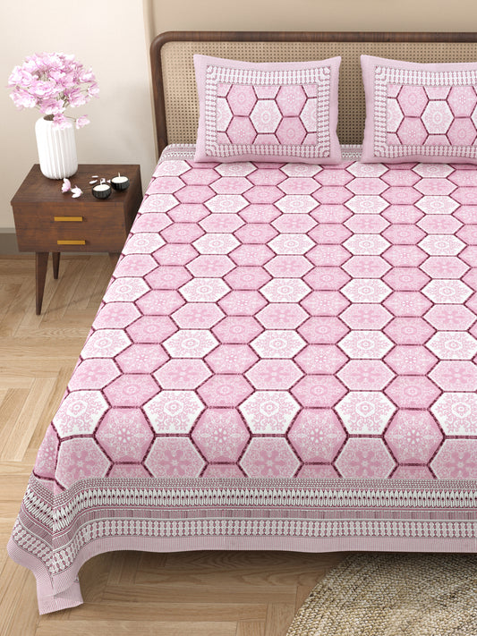 Neel Gagan 100% Cotton King Size Bedsheet with 2 Pillow Cover Set