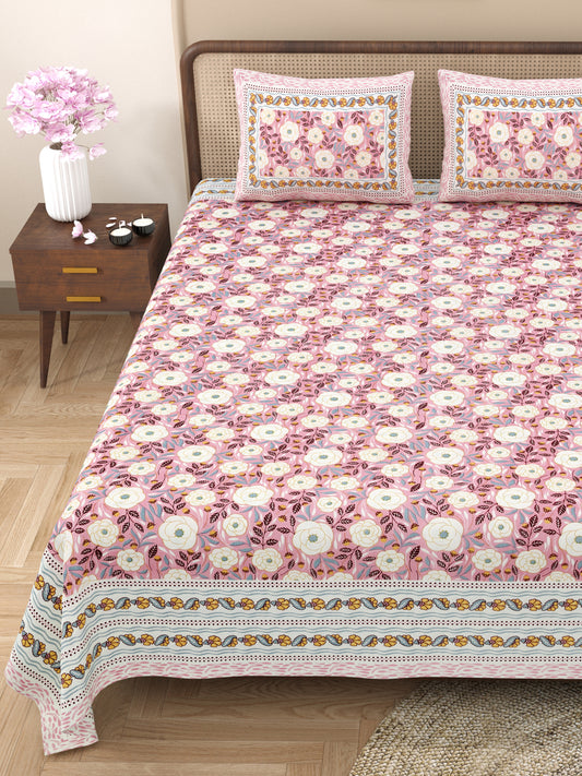100% Cotton King Size Bedsheet with 2 Pillow Cover