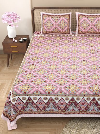 100% Cotton King Size Bedsheet with 2 Pillow Cover Set