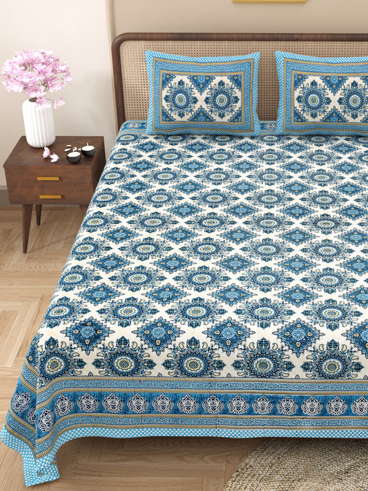 100% Cotton King Size Bedsheet with 2 Pillow Cover Set