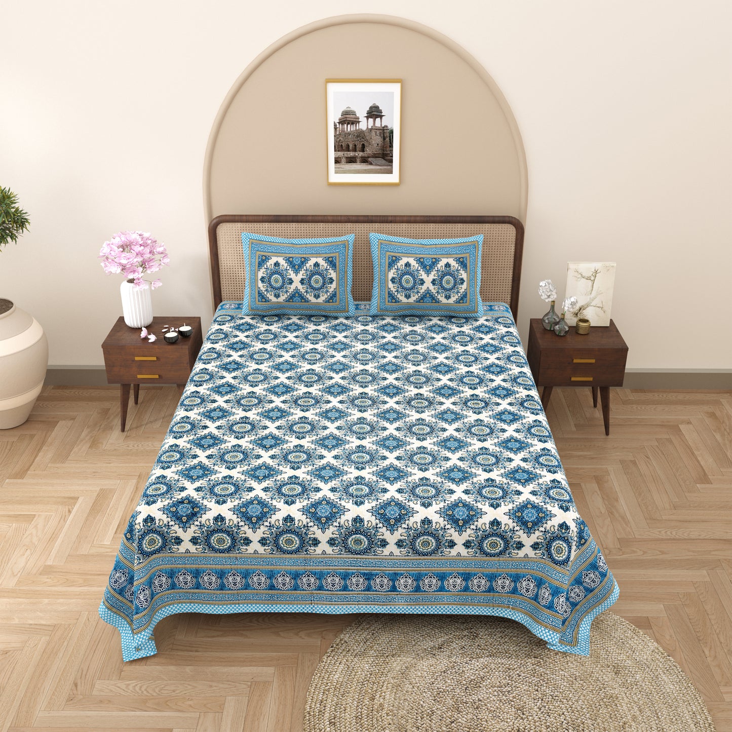 100% Cotton King Size Bedsheet with 2 Pillow Cover Set