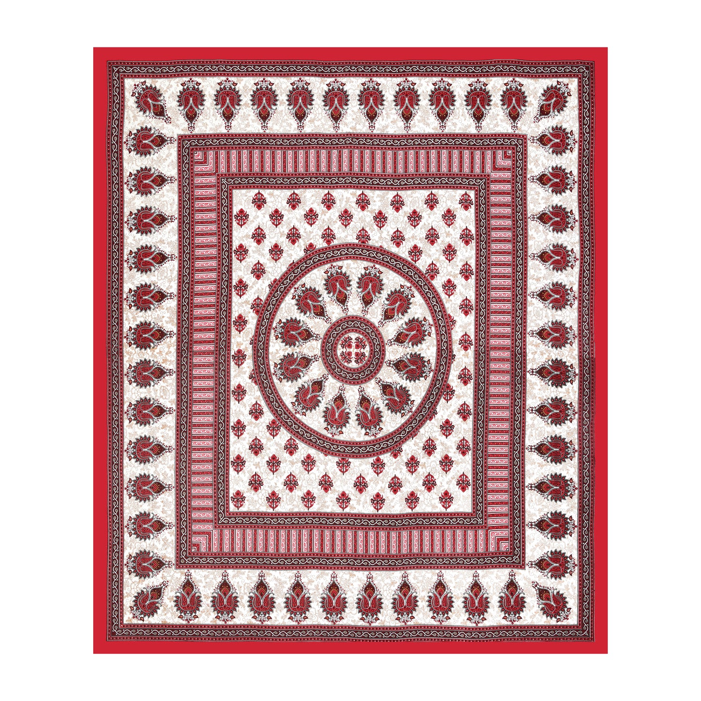 Handloom Buta Bedsheet 100% Cotton Queen Size Bedsheet With 2 Pillow Cover Set