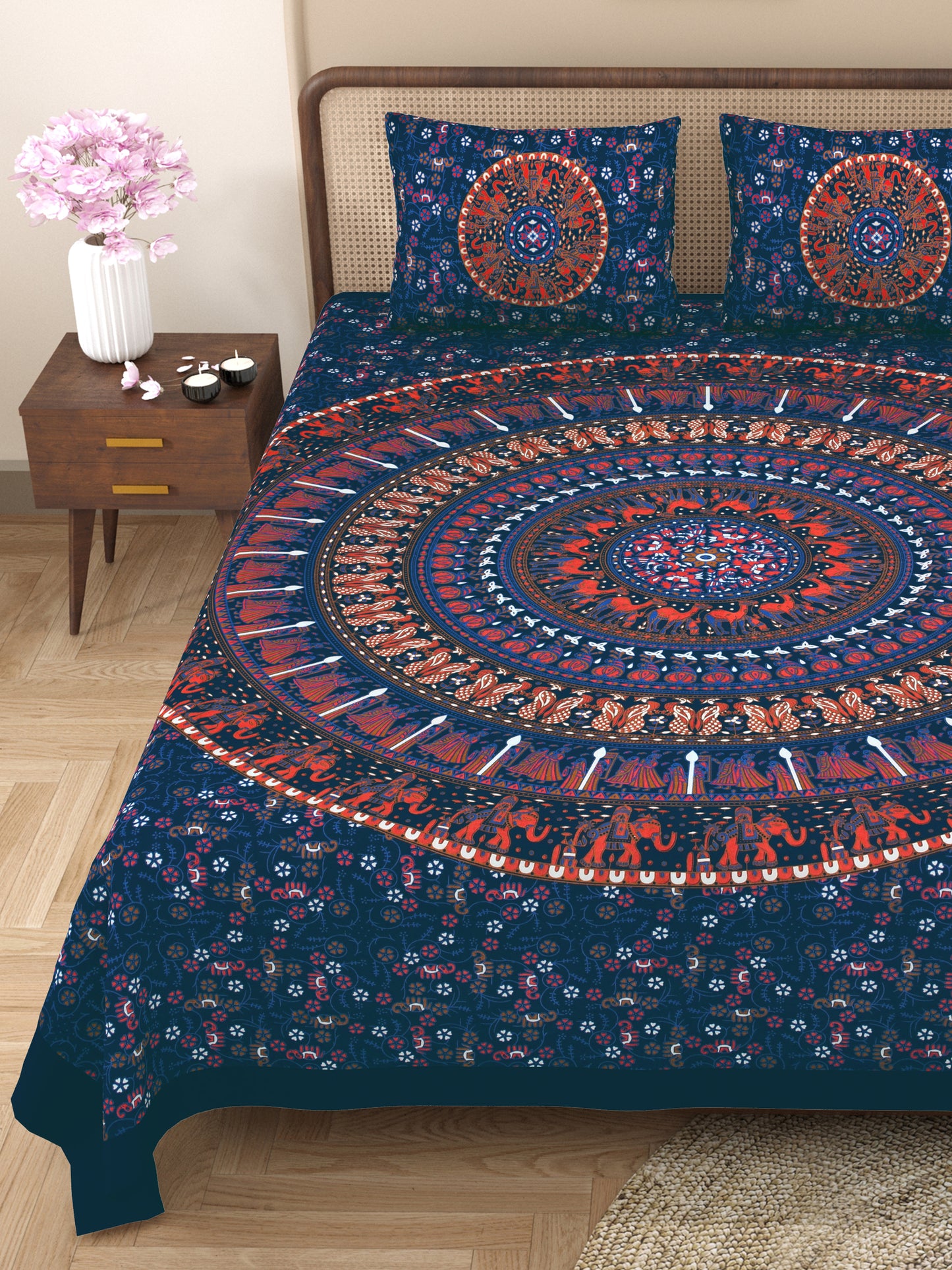 100% Cotton King Size Bedsheet with 2 Pillow Cover Set