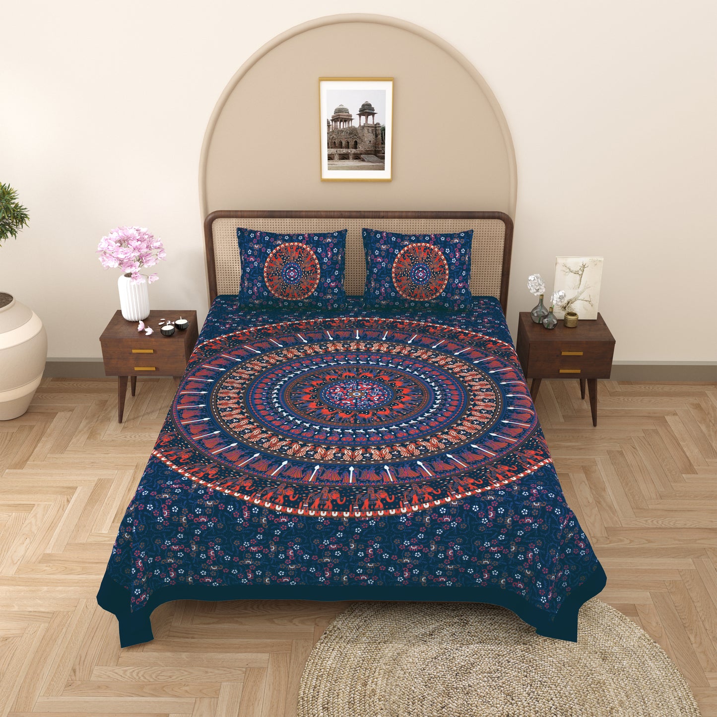 100% Cotton King Size Bedsheet with 2 Pillow Cover Set