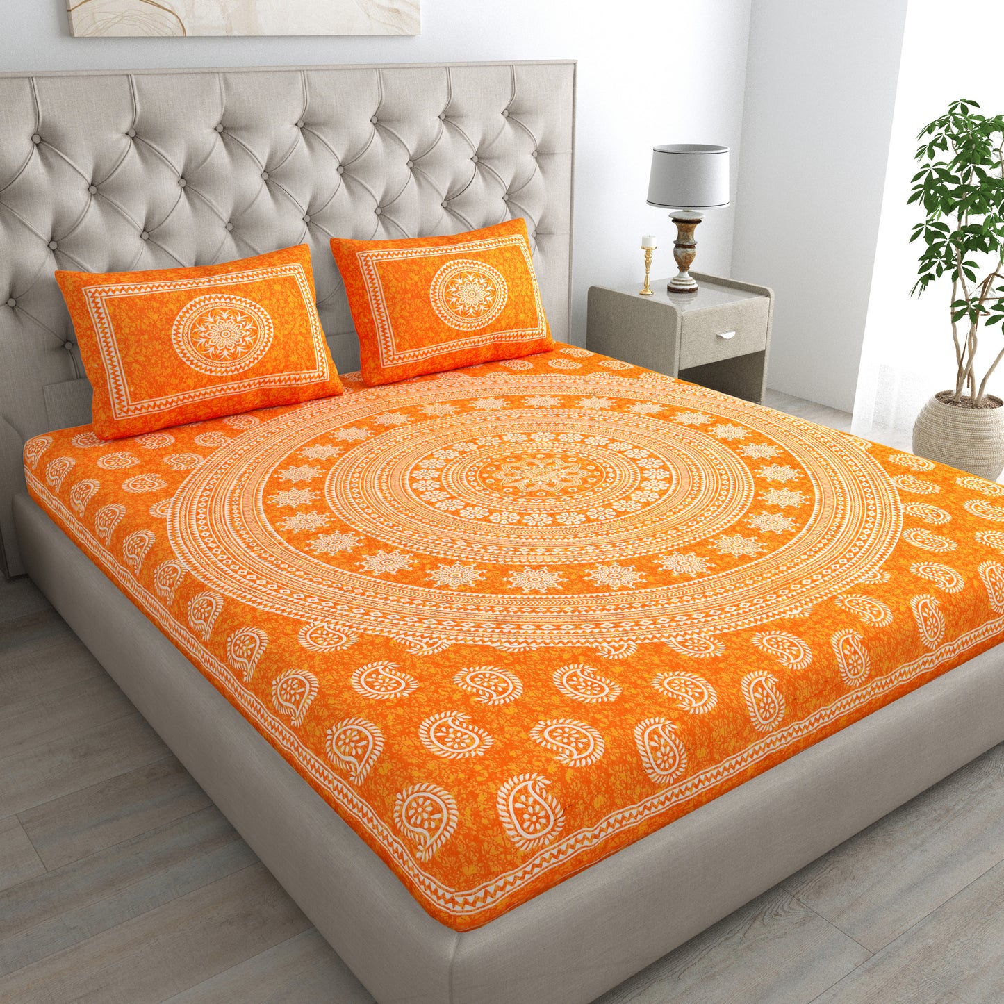 Carry Buta Bedsheet 100% Cotton Queen Size Bedsheet With 2 Pillow Cover Set