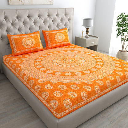 Carry Buta Bedsheet 100% Cotton Queen Size Bedsheet With 2 Pillow Cover Set