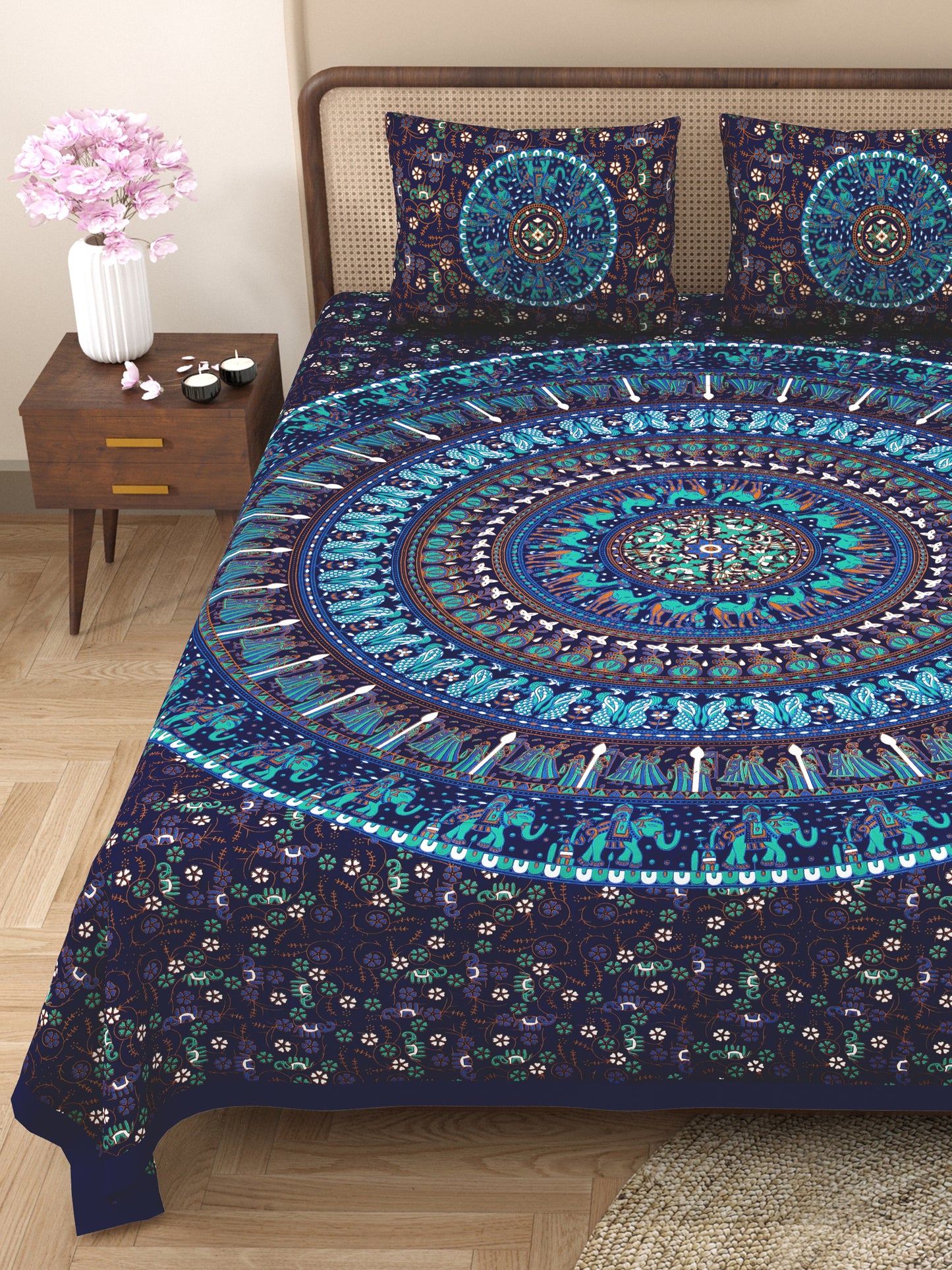 100% Cotton King Size Bedsheet with 2 Pillow Cover Set