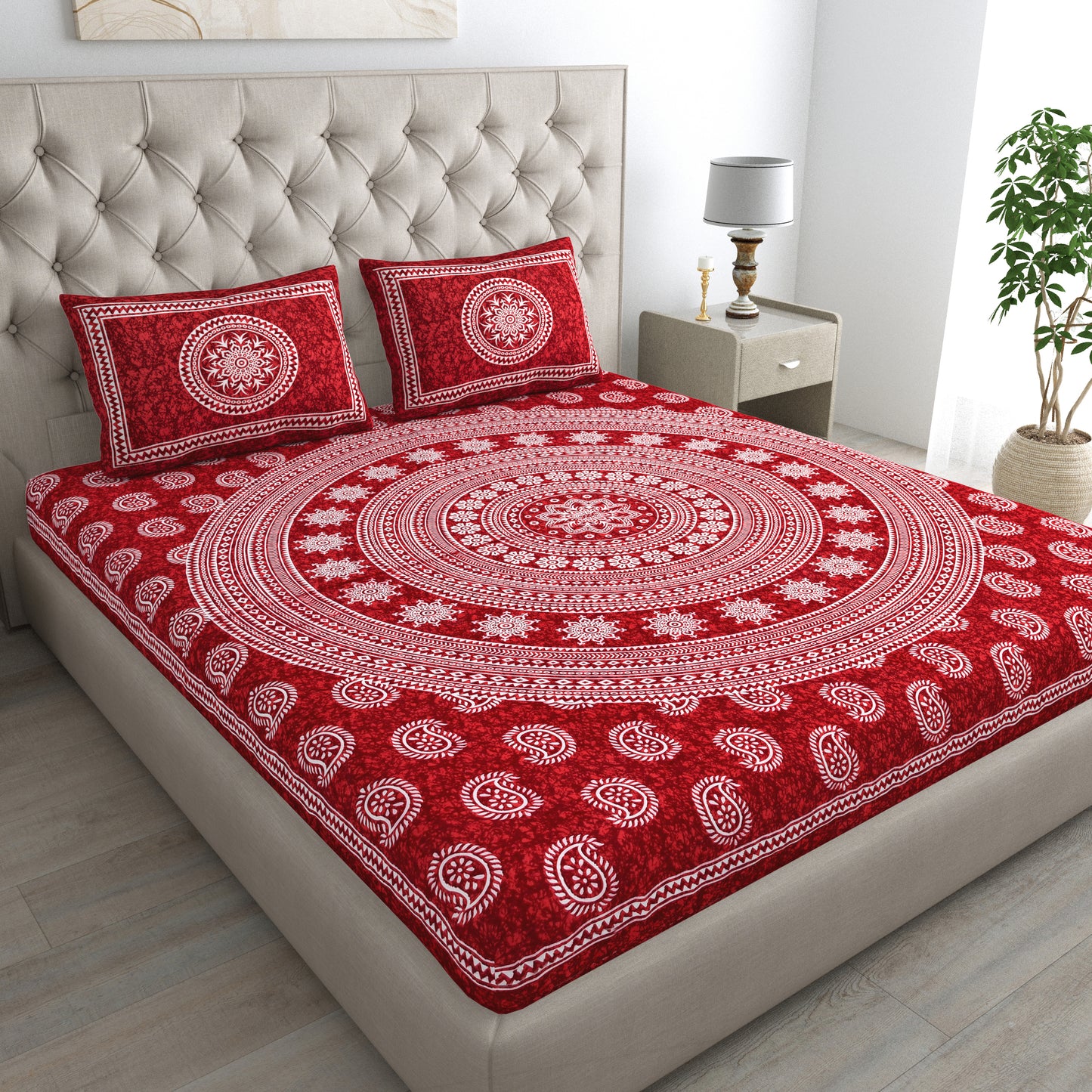 Carry Buta Bedsheet 100% Cotton Queen Size Bedsheet With 2 Pillow Cover Set