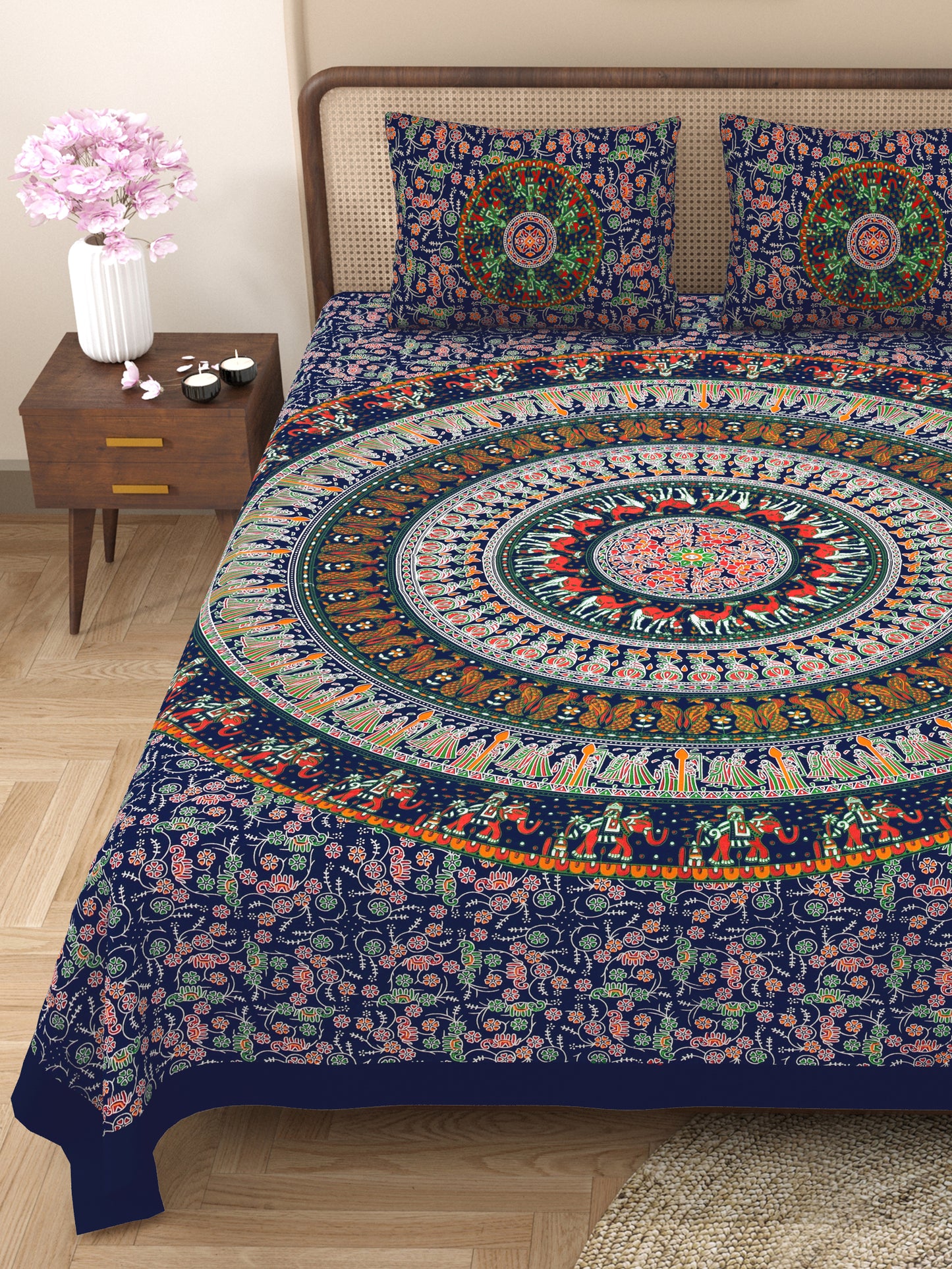 100% Cotton King Size Bedsheet with 2 Pillow Cover Set