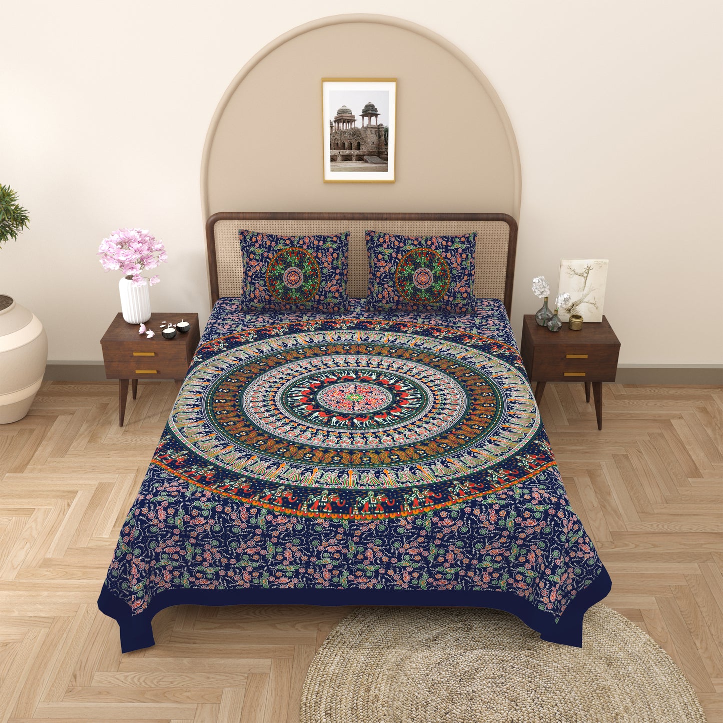 100% Cotton King Size Bedsheet with 2 Pillow Cover Set