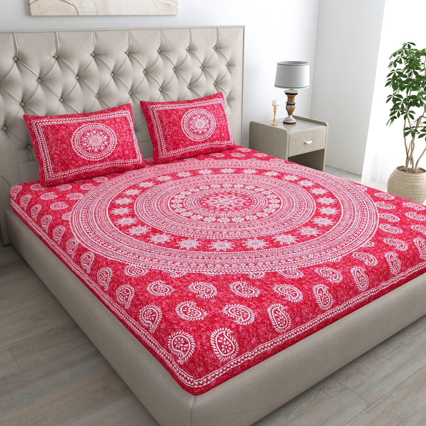 Carry Buta Bedsheet 100% Cotton Queen Size Bedsheet With 2 Pillow Cover Set