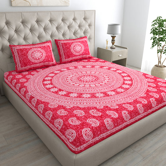 Carry Buta Bedsheet 100% Cotton Queen Size Bedsheet With 2 Pillow Cover Set