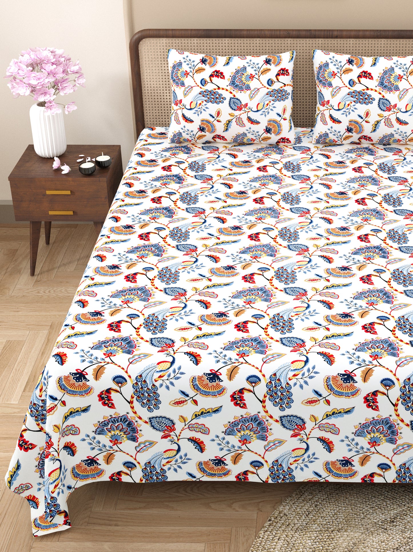 100% Cotton King Size Bedsheet with 2 Pillow Cover Set