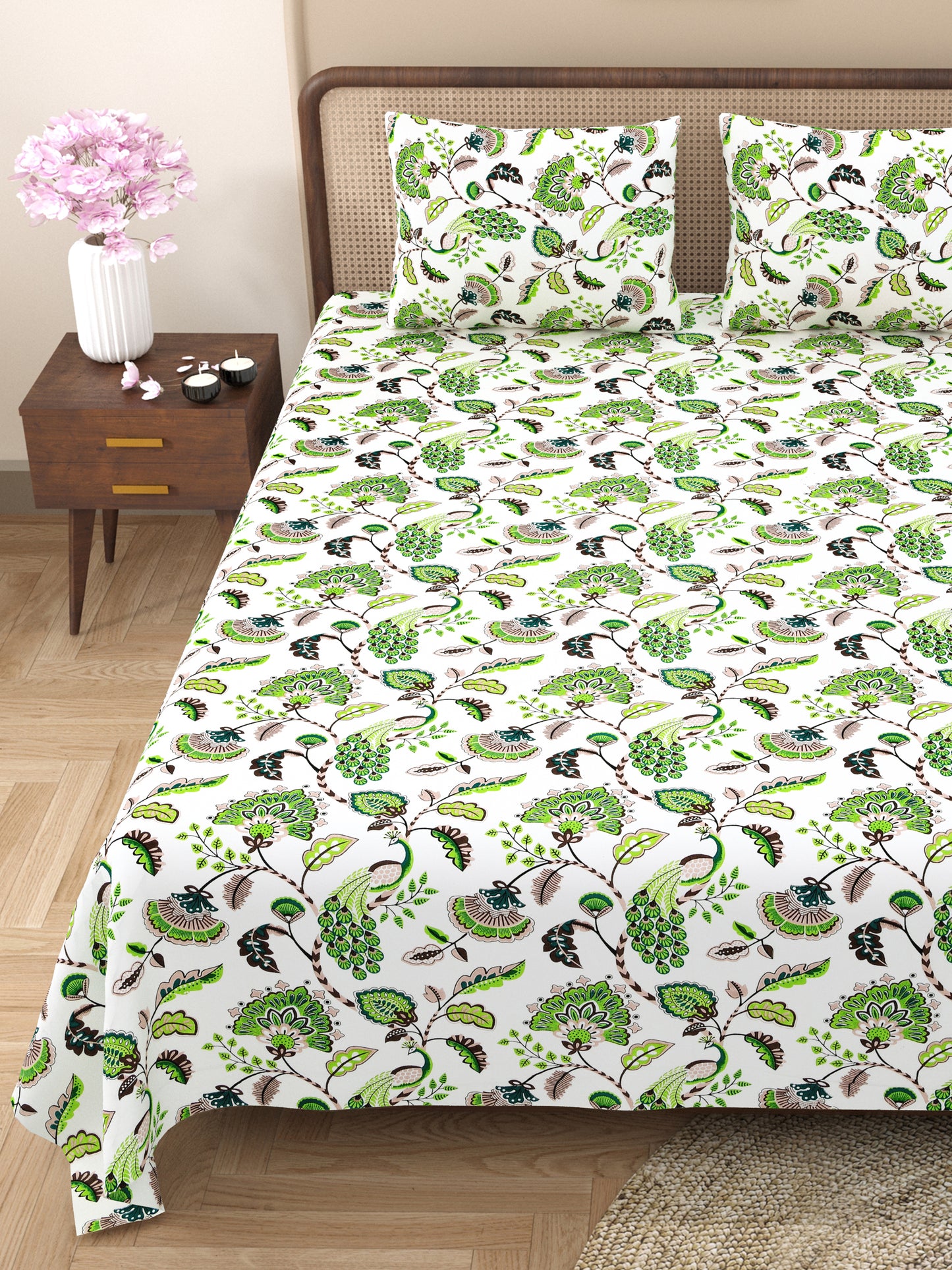 100% Cotton King Size Bedsheet with 2 Pillow Cover Set
