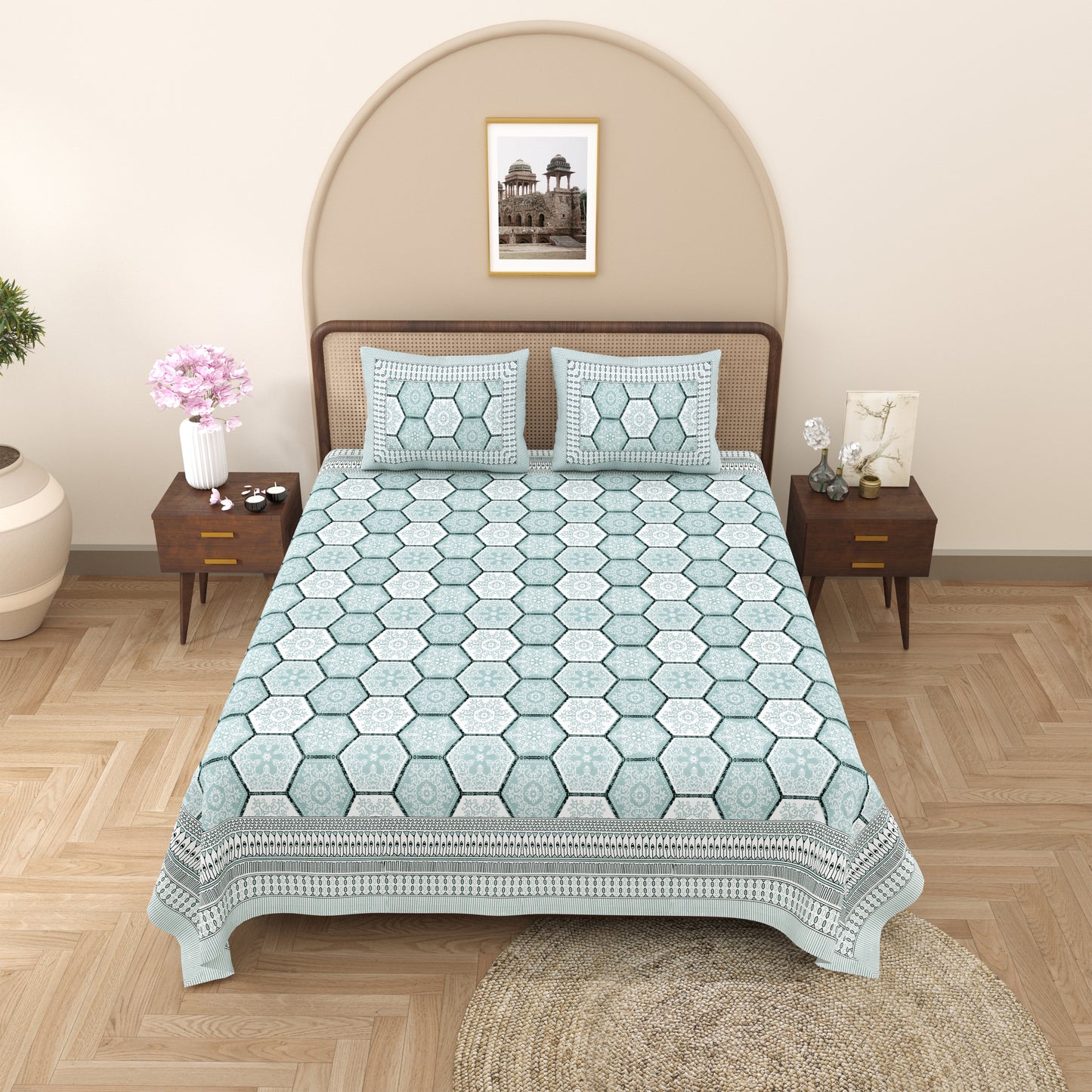 Neel Gagan 100% Cotton King Size Bedsheet with 2 Pillow Cover Set