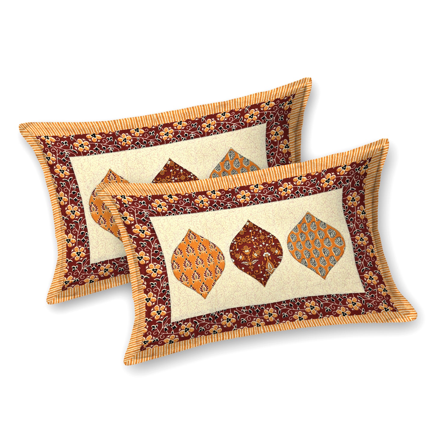 New Ajrak Print 100% Cotton King Size Bedsheet with 2 Pillow Cover Set