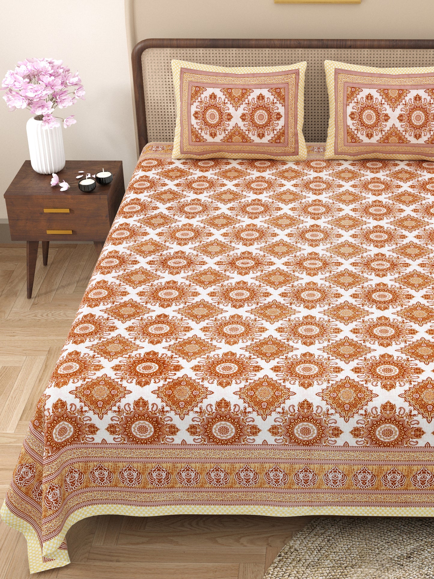100% Cotton King Size Bedsheet with 2 Pillow Cover Set