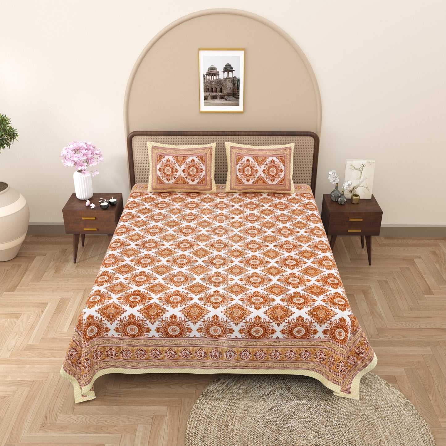 100% Cotton King Size Bedsheet with 2 Pillow Cover Set