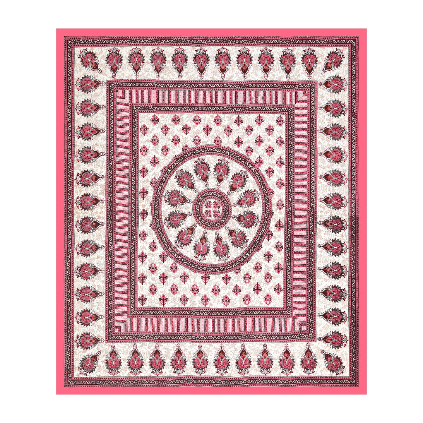 Handloom Buta Bedsheet 100% Cotton Queen Size Bedsheet With 2 Pillow Cover Set