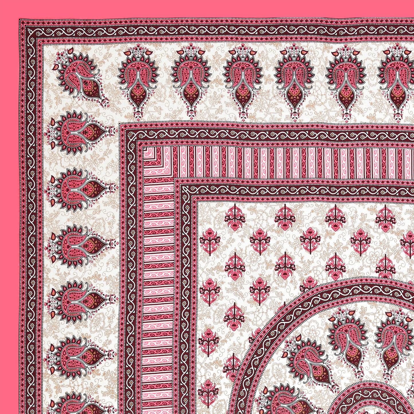 Handloom Buta Bedsheet 100% Cotton Queen Size Bedsheet With 2 Pillow Cover Set