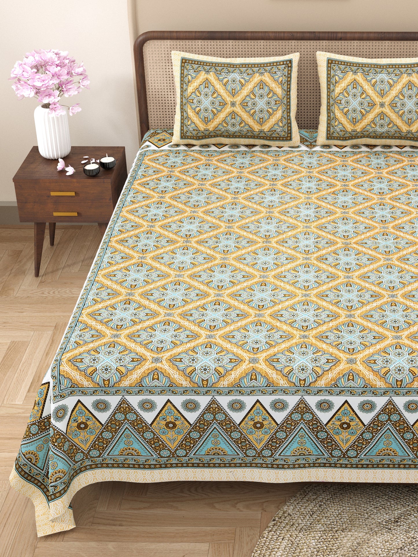 100% Cotton King Size Bedsheet with 2 Pillow Cover Set