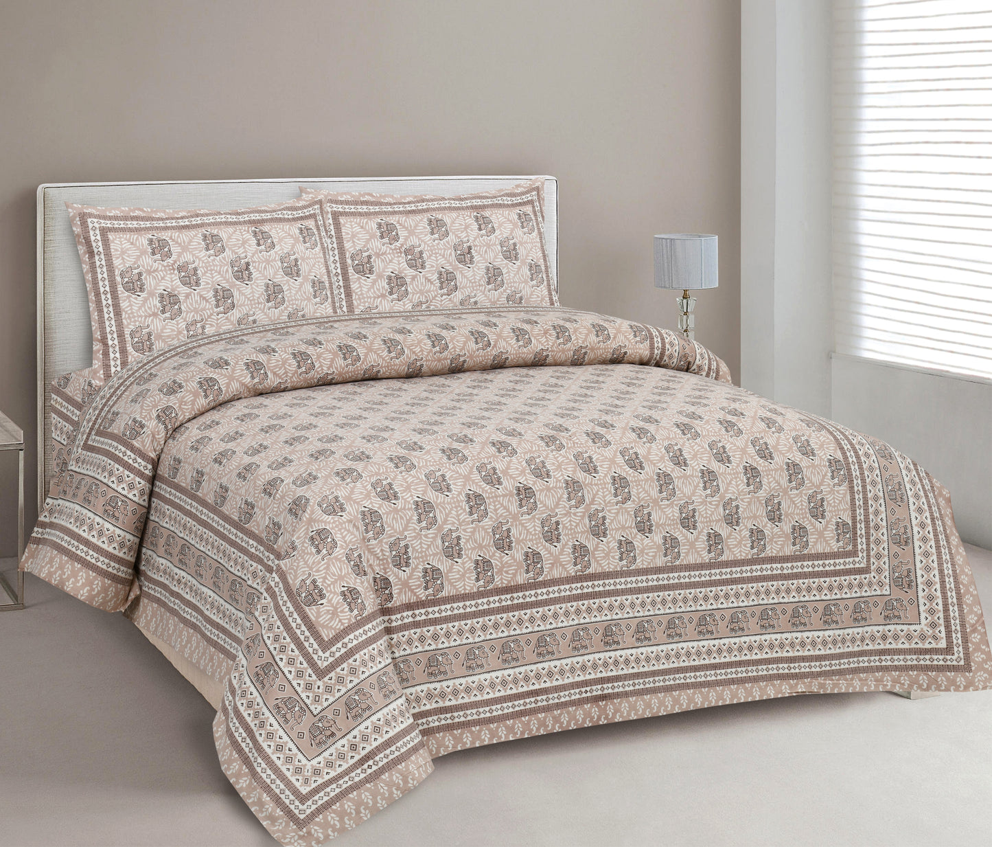 New Collection New Elephant prints  100% Cotton King Size Bedsheet with 2 Pillow Cover Set