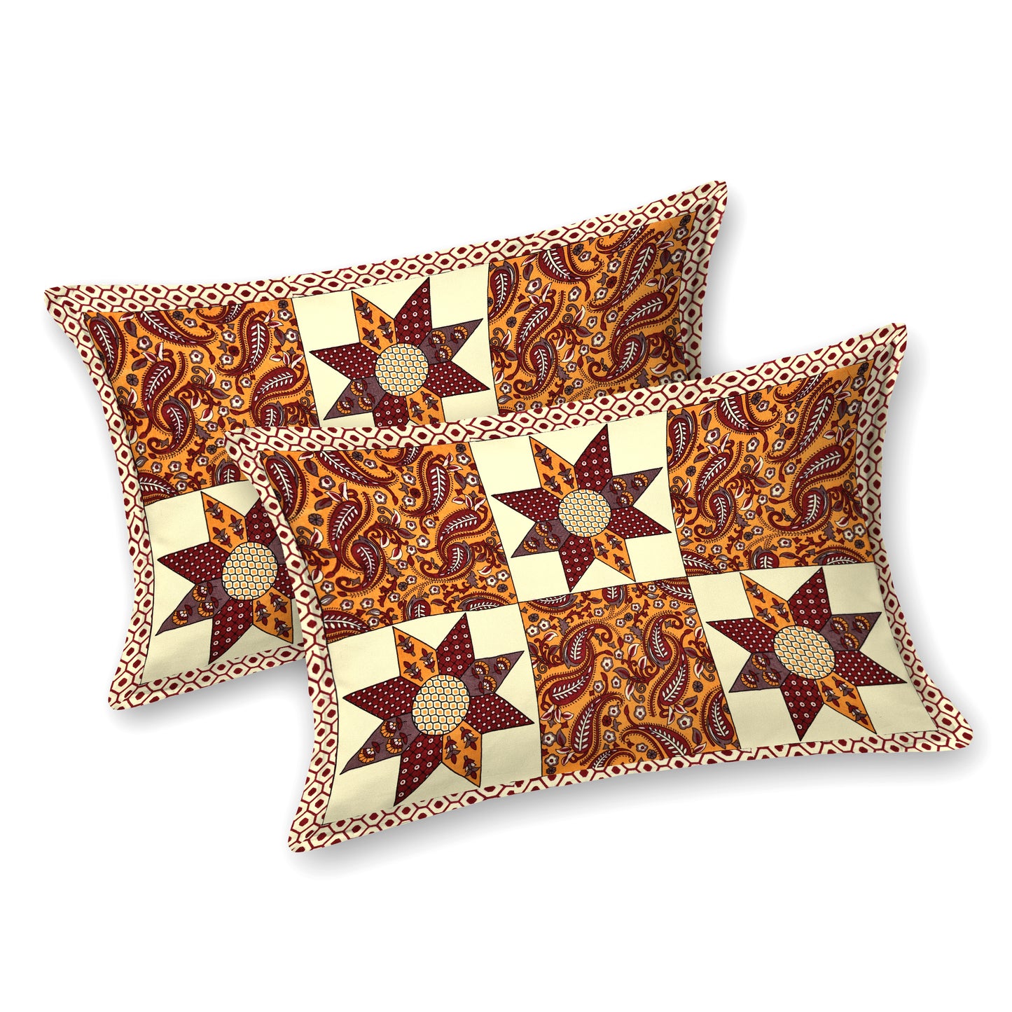 New Ajrak  Print 100% Cotton King Size Bedsheet with 2 Pillow Cover Set