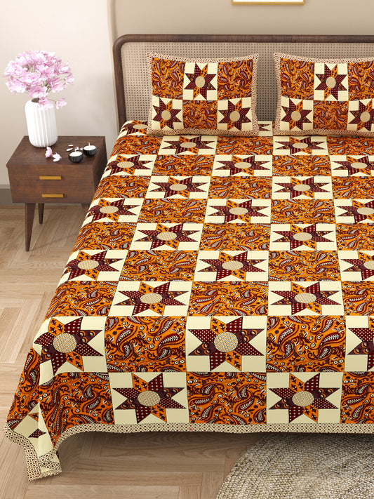 New Ajrak  Print 100% Cotton King Size Bedsheet with 2 Pillow Cover Set