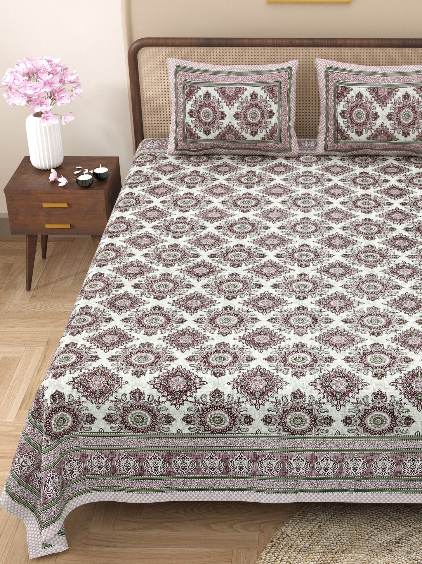 100% Cotton King Size Bedsheet with 2 Pillow Cover Set