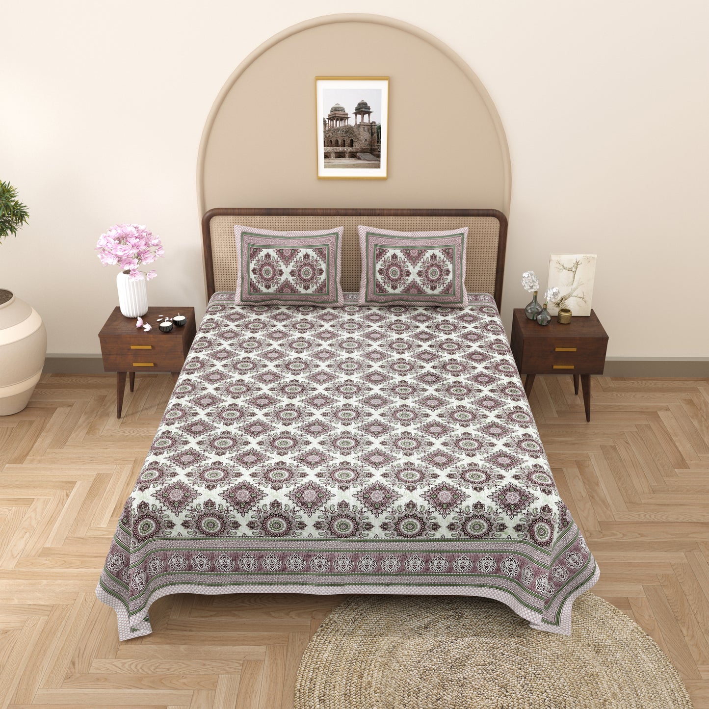 100% Cotton King Size Bedsheet with 2 Pillow Cover Set