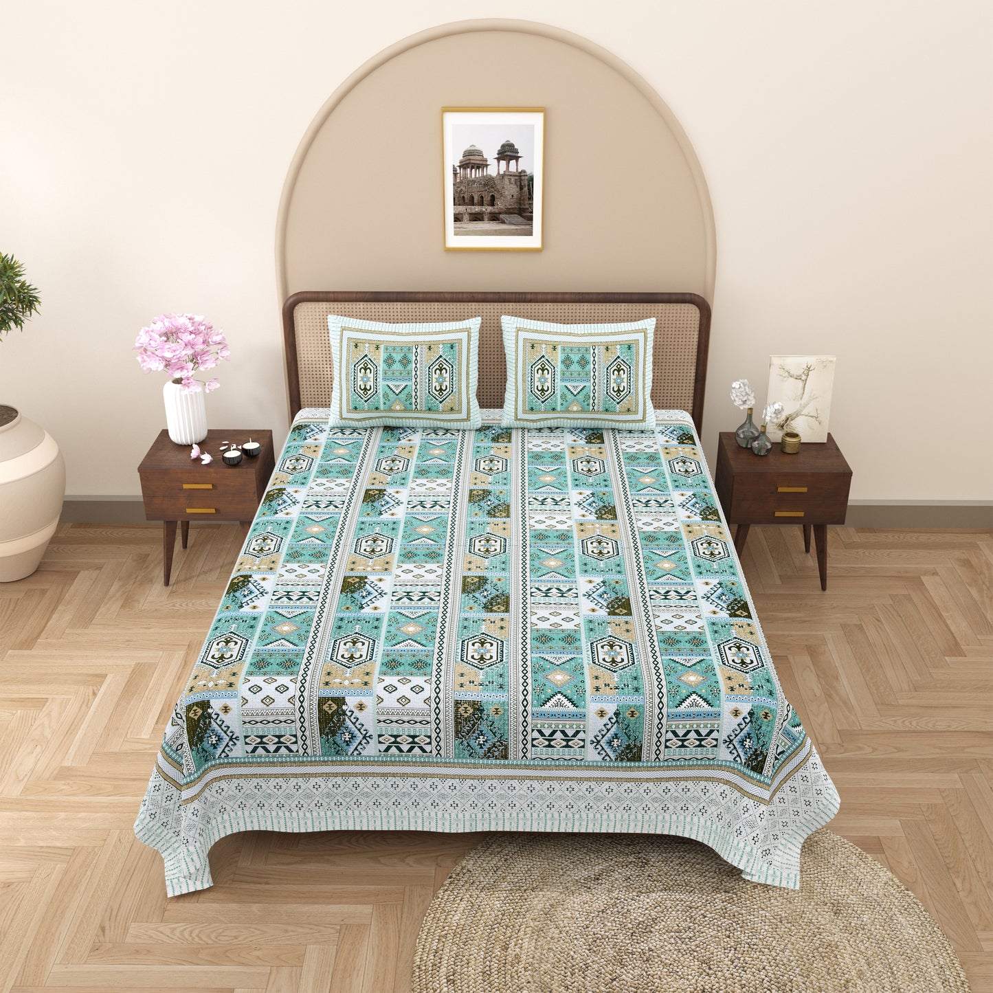 100% Cotton King Size Bedsheet with 2 Pillow Cover Set