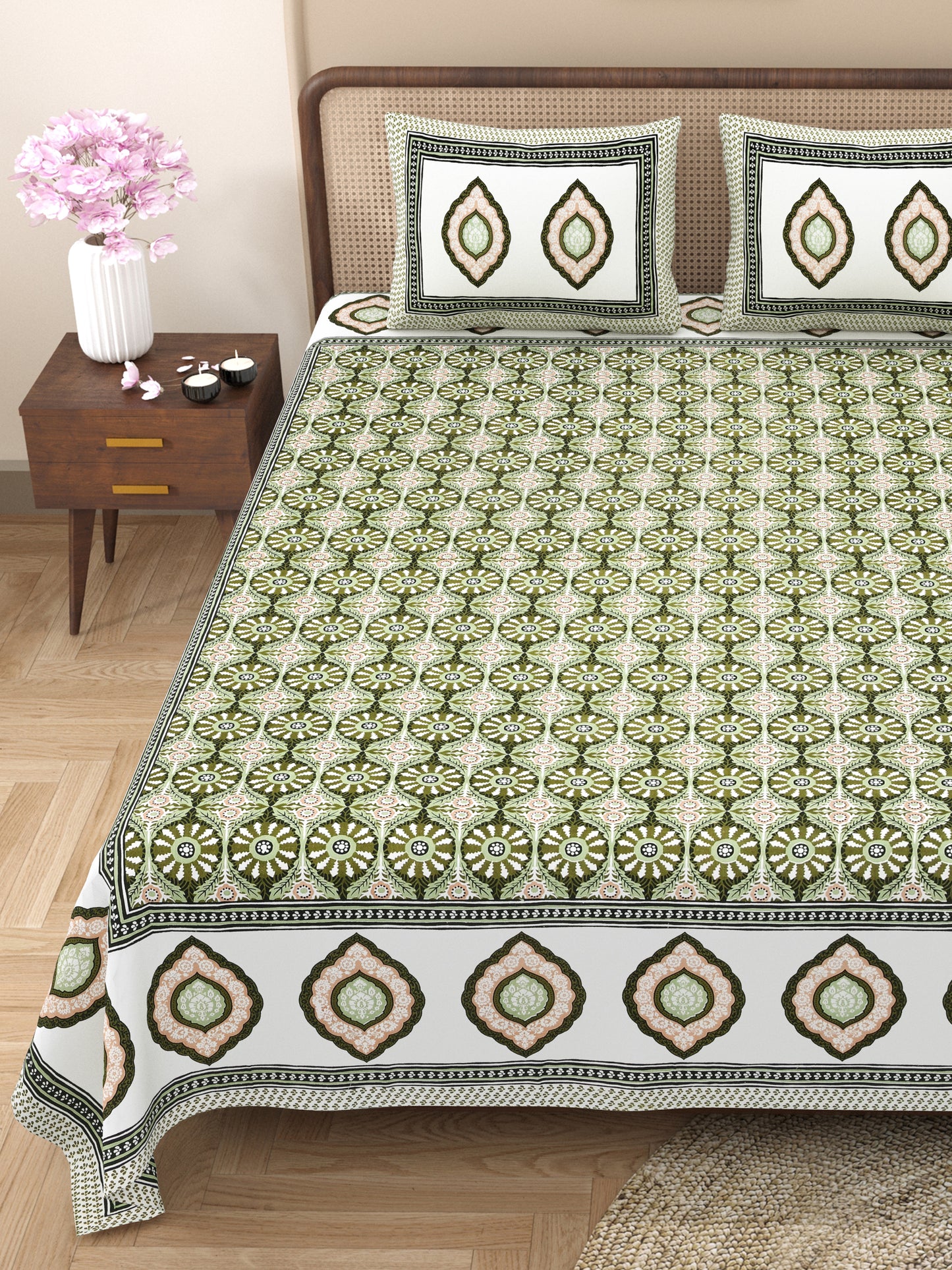 100% Cotton King Size Bedsheet with 2 Pillow Cover Set