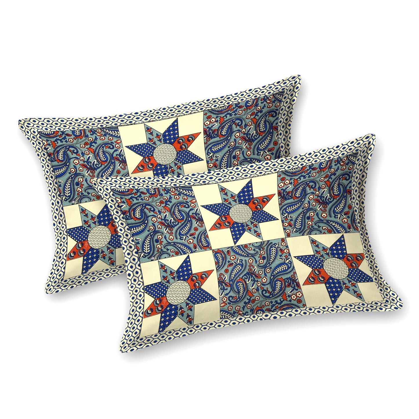New Ajrak  Print 100% Cotton King Size Bedsheet with 2 Pillow Cover Set