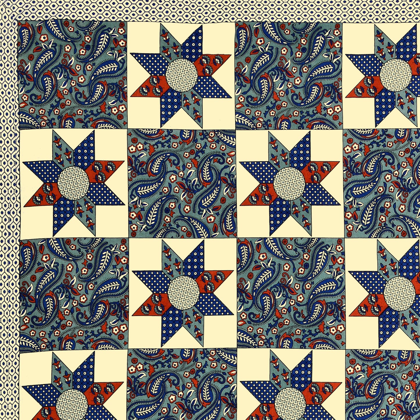 New Ajrak  Print 100% Cotton King Size Bedsheet with 2 Pillow Cover Set
