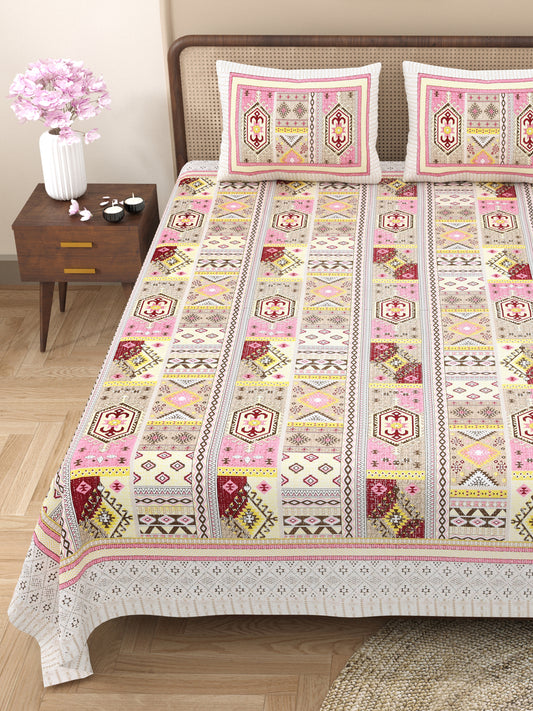 100% Cotton King Size Bedsheet with 2 Pillow Cover Set