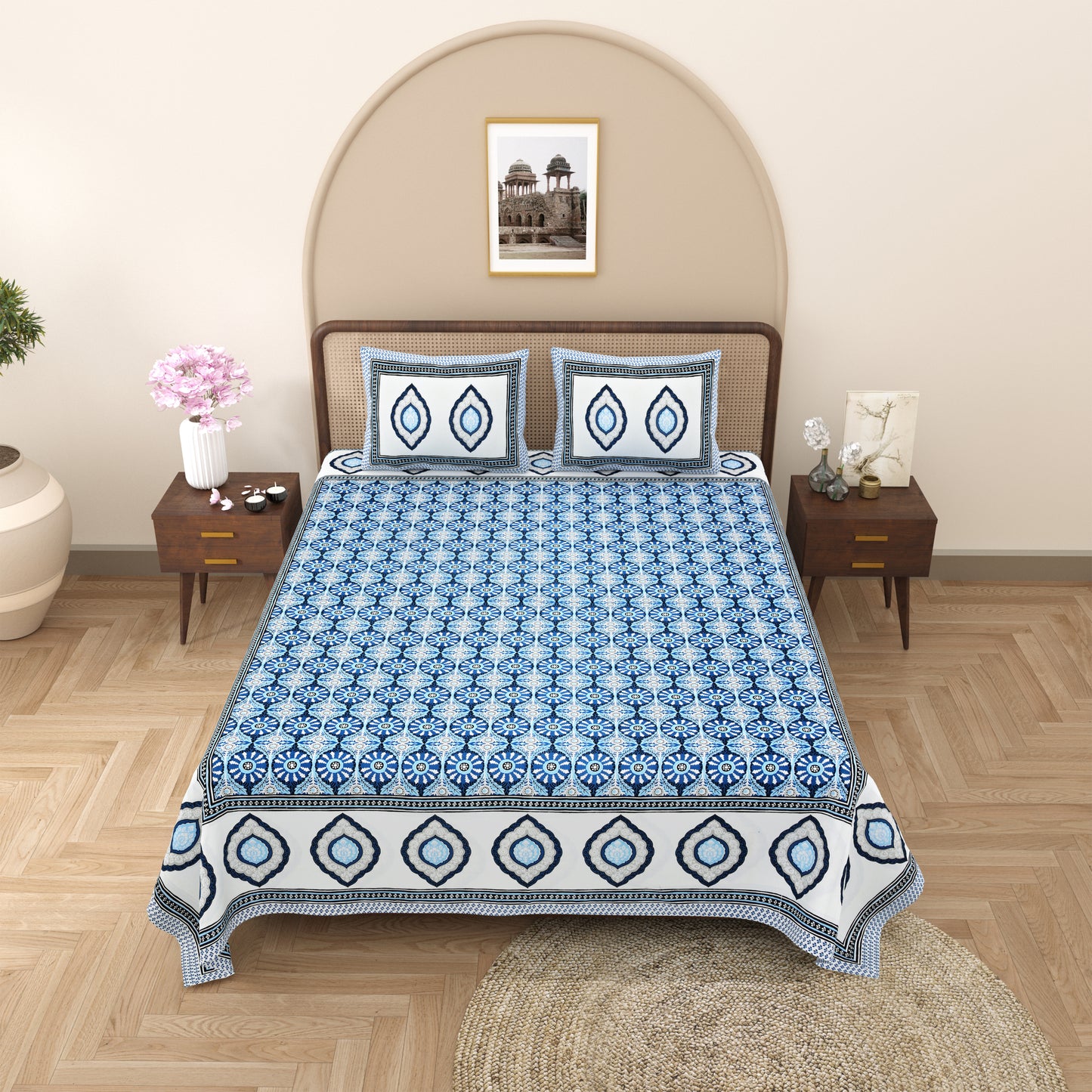 100% Cotton King Size Bedsheet with 2 Pillow Cover Set