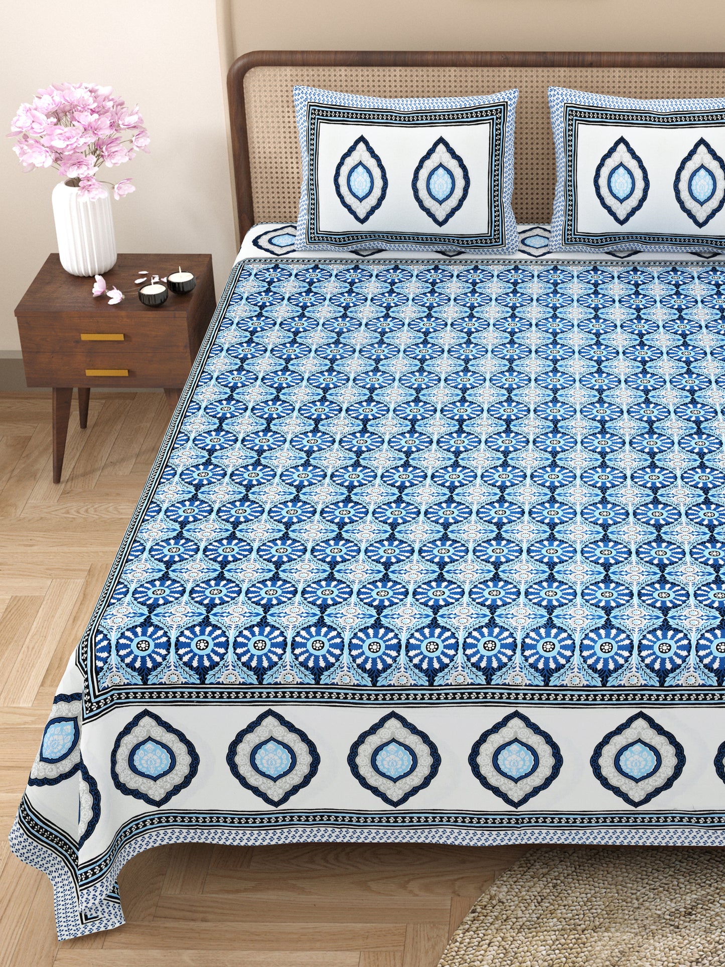 100% Cotton King Size Bedsheet with 2 Pillow Cover Set